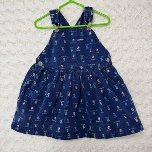 Vintage Y2K OshKosh Vestback Blue “Plants” Overall Dress 3T